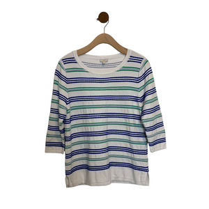 Talbots Top Size Medium Petite 3/4 Sleeve Striped Shirt 100% Cotton